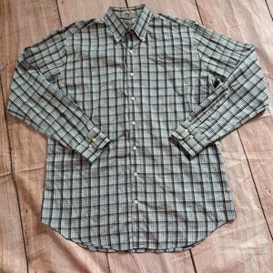 Peter Millar Mens Blue White Plaid Button Down Cotton Long Sleeve Shirt Size L